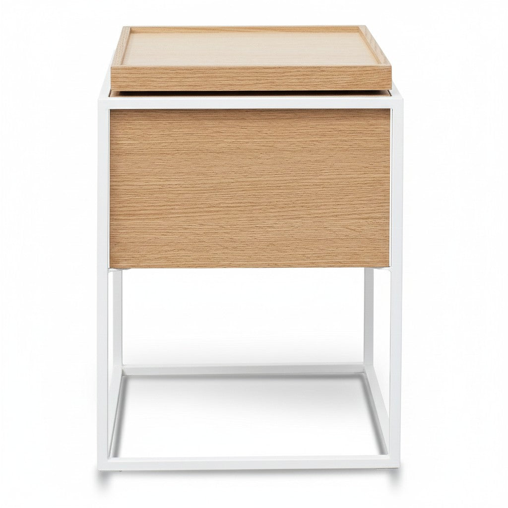 Ex Display - Cane Scandinavian Oak Side Table - White Frame Bedside Table Iggy-Core