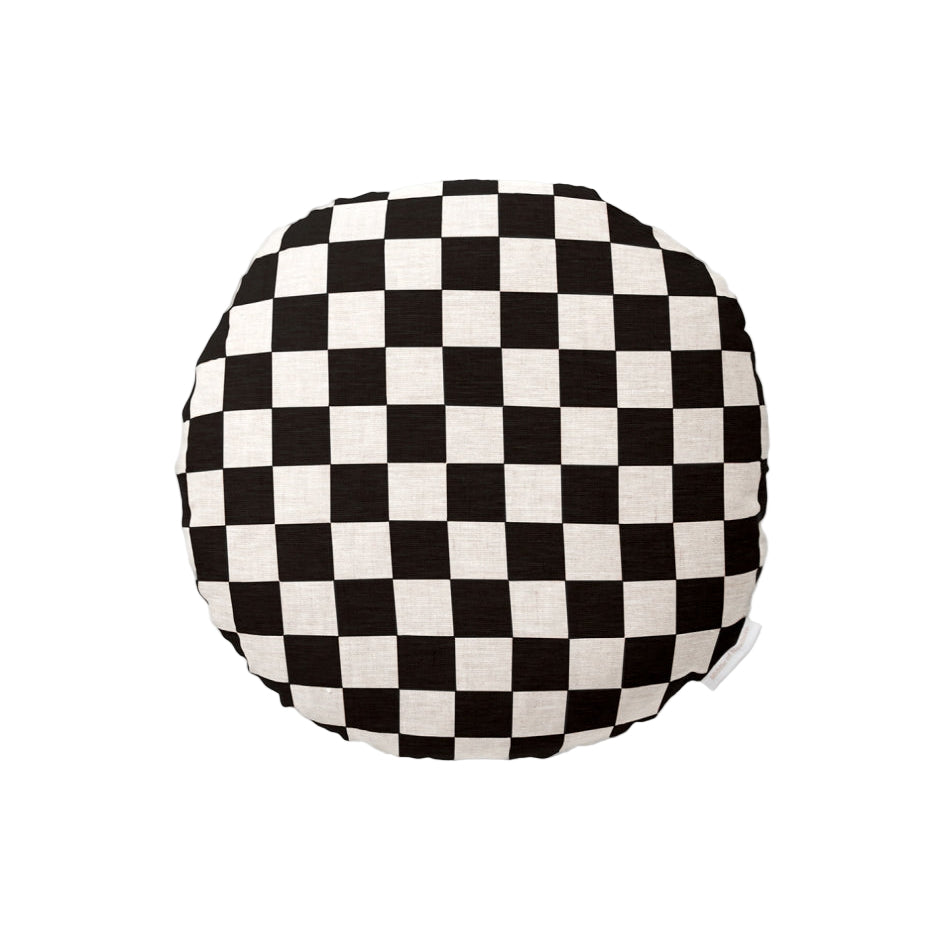 Ex Display - Check 40cm Round Cushion - Black with Feather Insert Cushion Warran-Local