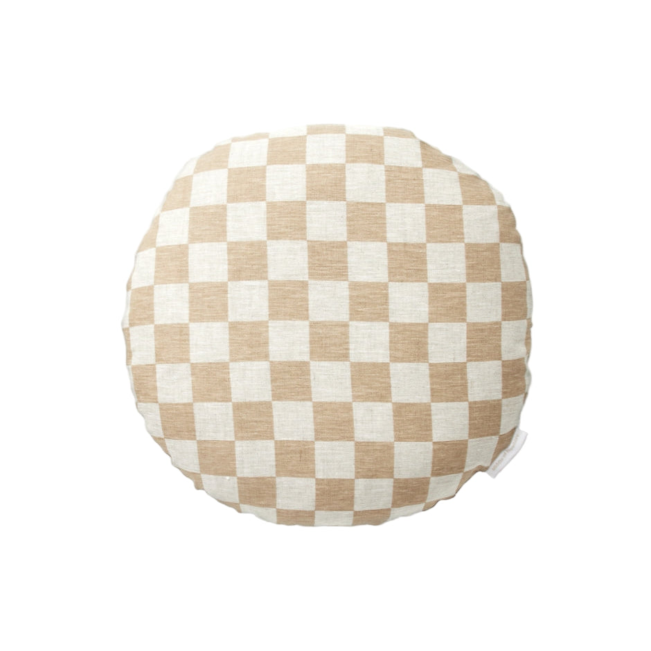 Ex Display - Check 40cm Round Cushion - Fawn with Feather Insert Cushion Warran-Local