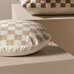 Ex Display - Check 40cm Round Cushion - Fawn with Feather Insert Cushion Warran-Local