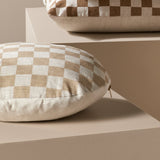 Ex Display - Check 40cm Round Cushion - Fawn with Feather Insert Cushion Warran-Local