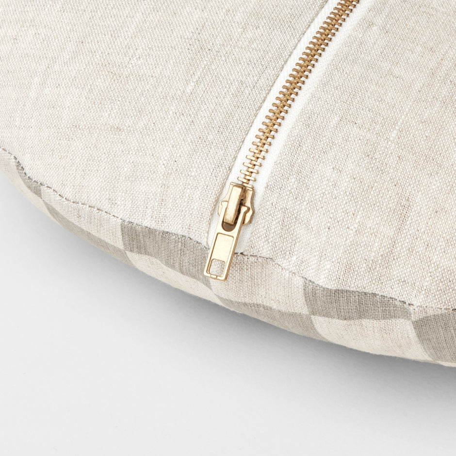 Ex Display - Check 40cm Round Cushion - Mist with Feather Insert Cushion Warran-Local