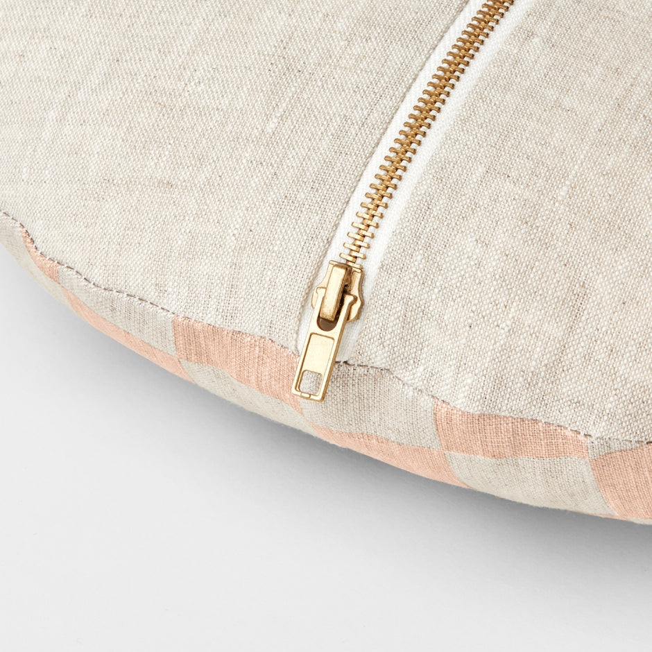 Ex Display - Check 40cm Round Cushion - Rose with Feather Insert Cushion Warran-Local