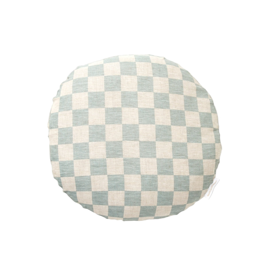 Ex Display - Check 40cm Round Cushion - Sky with Feather Insert Cushion Warran-Local