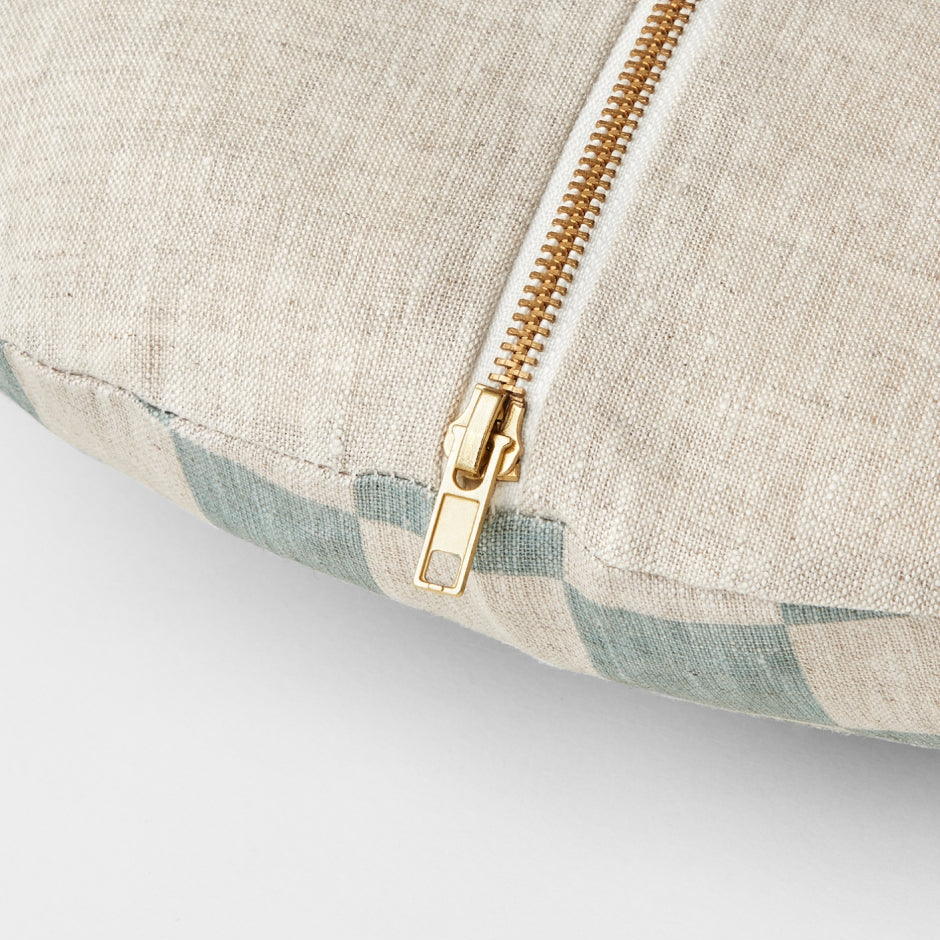 Ex Display - Check 40cm Round Cushion - Sky with Feather Insert Cushion Warran-Local