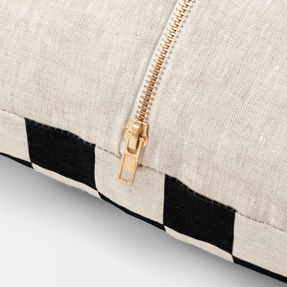 Ex Display - Check 50cm Square Cushion - Black with Feather Insert Cushion Warran-Local