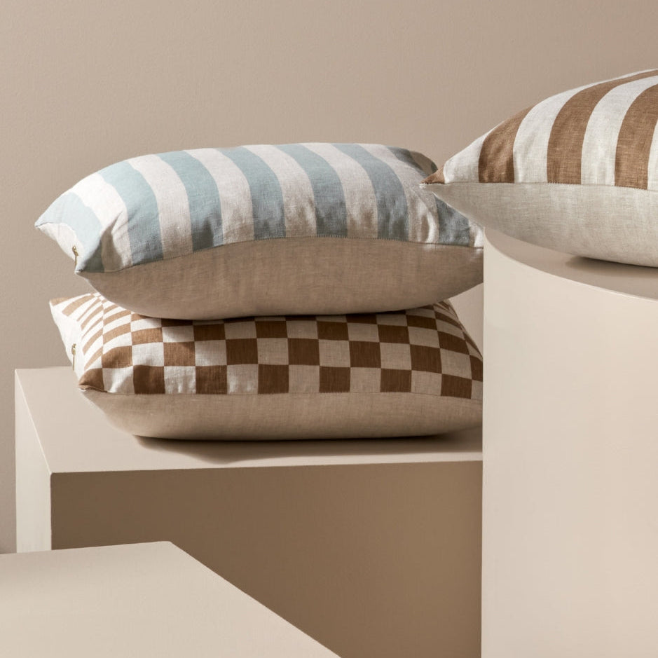 Ex Display - Check 50cm Square Cushion - Hazel with Feather Insert Cushion Warran-Local