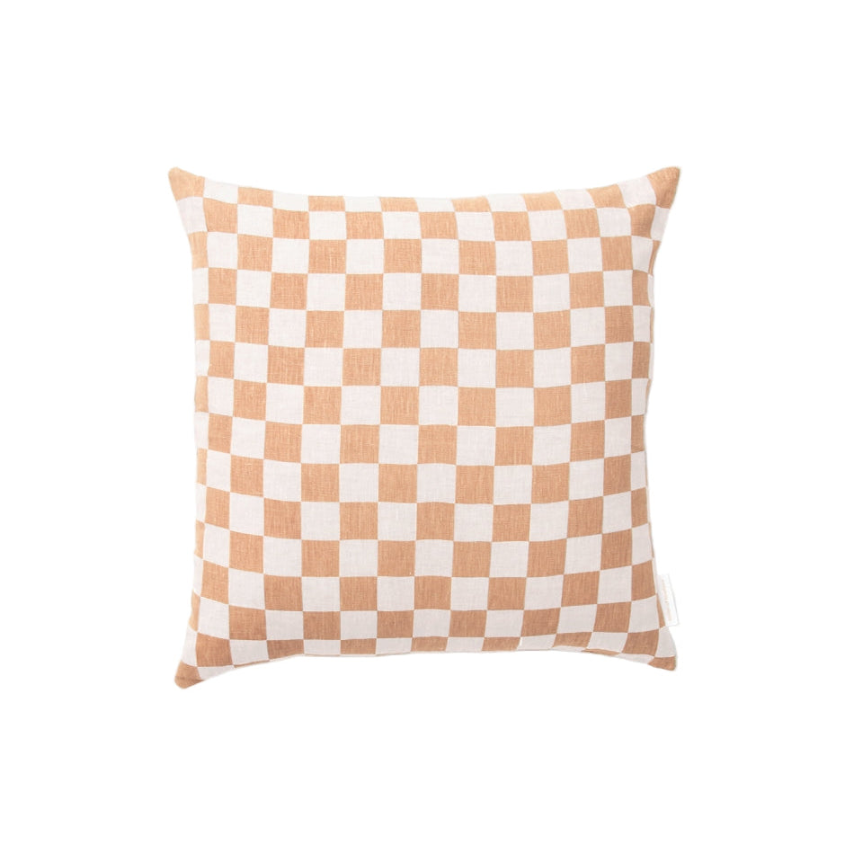 Ex Display - Check 50cm Square Cushion - Peach with Feather Insert Cushion Warran-Local