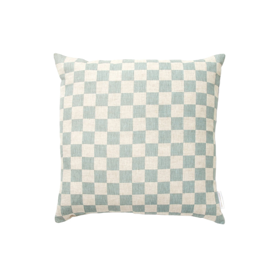 Ex Display - Check 50cm Square Cushion - Sky with Feather Insert Cushion Warran-Local