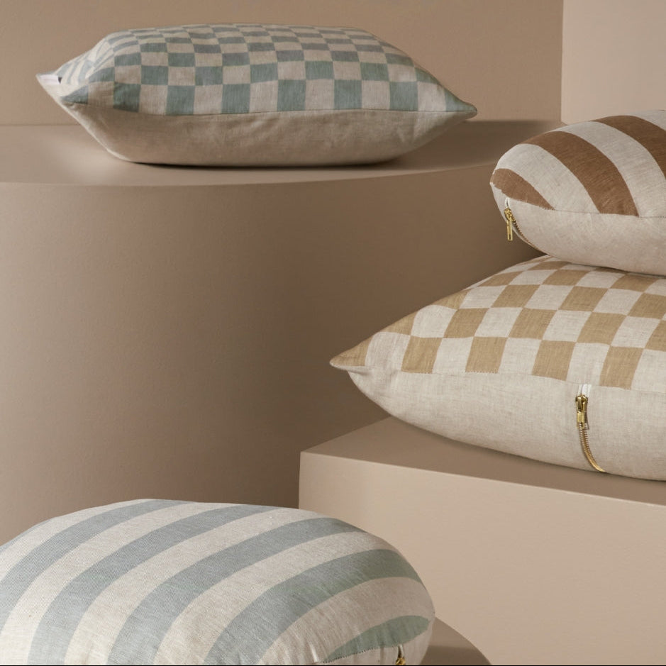 Ex Display - Check 50cm Square Cushion - Sky with Feather Insert Cushion Warran-Local