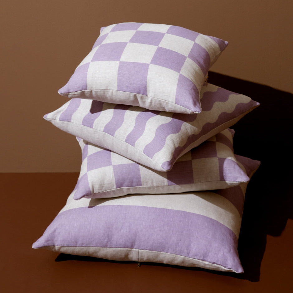 Ex Display - Check Stripe 60cm Square Cushion - Lavender Cushion Warran-Local