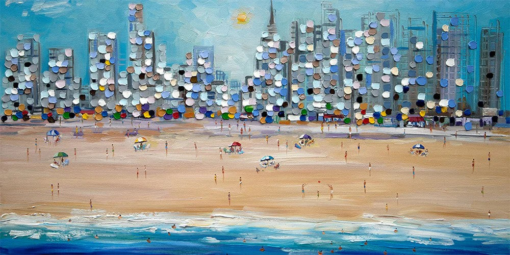 City Beach, By Ekaterina Ermilkina Wall Art Gioia-Local Gold Framed Canvas 80x40cm