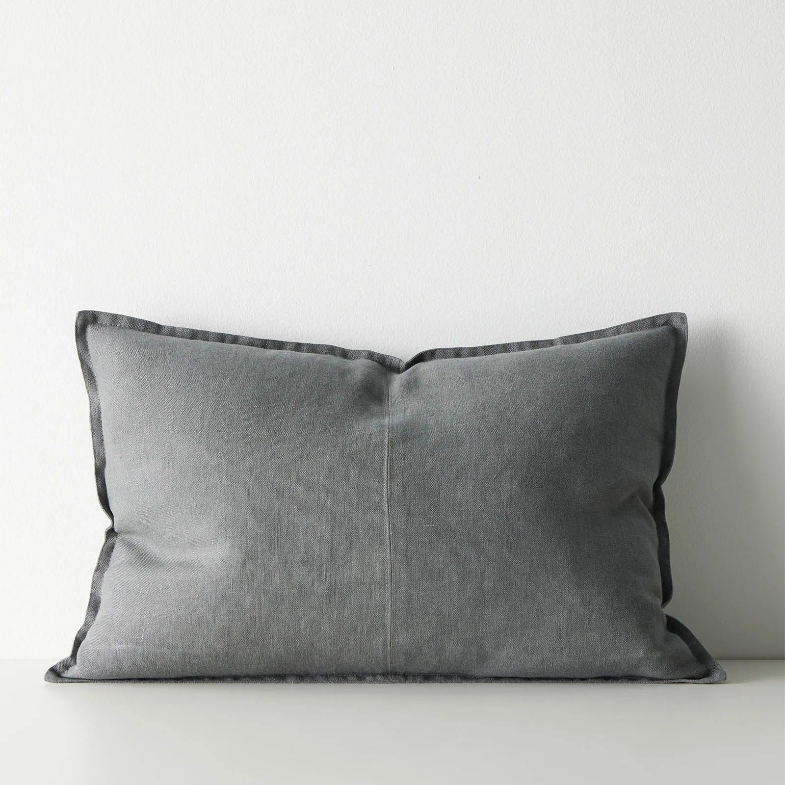 Como Linen Stonewashed Vintage Look Lumbar Cushion Cushion Weave-Local Como Steel 60cm x 40cm Polyester