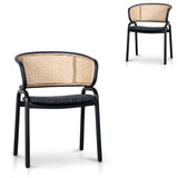 Set of 2 - Florine Fabric Dining Chair - Dark Grey with Rattan Back Dining Chair Swady-Core