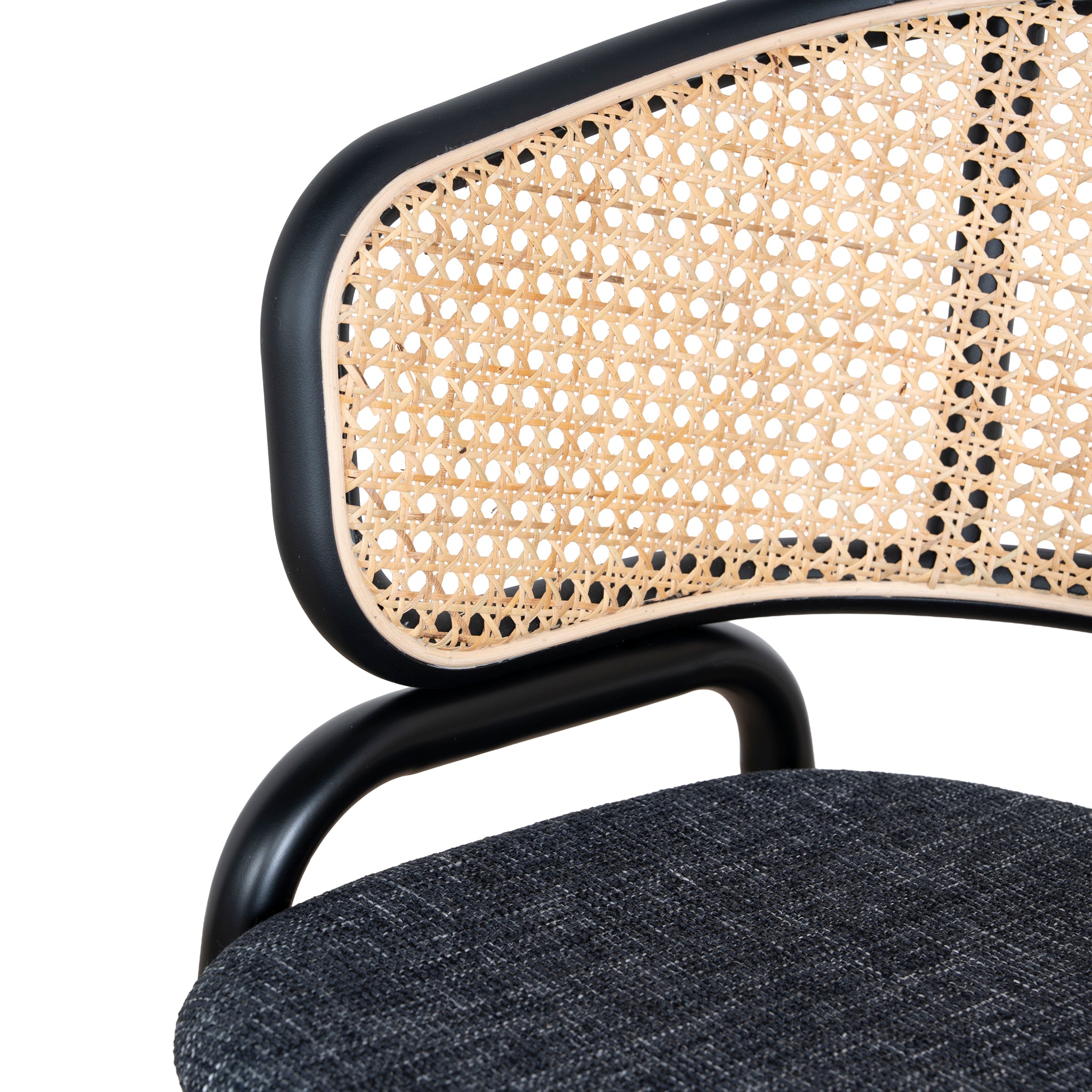 Set of 2 - Florine Fabric Dining Chair - Dark Grey with Rattan Back Dining Chair Swady-Core