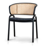 Set of 2 - Florine Fabric Dining Chair - Dark Grey with Rattan Back Dining Chair Swady-Core
