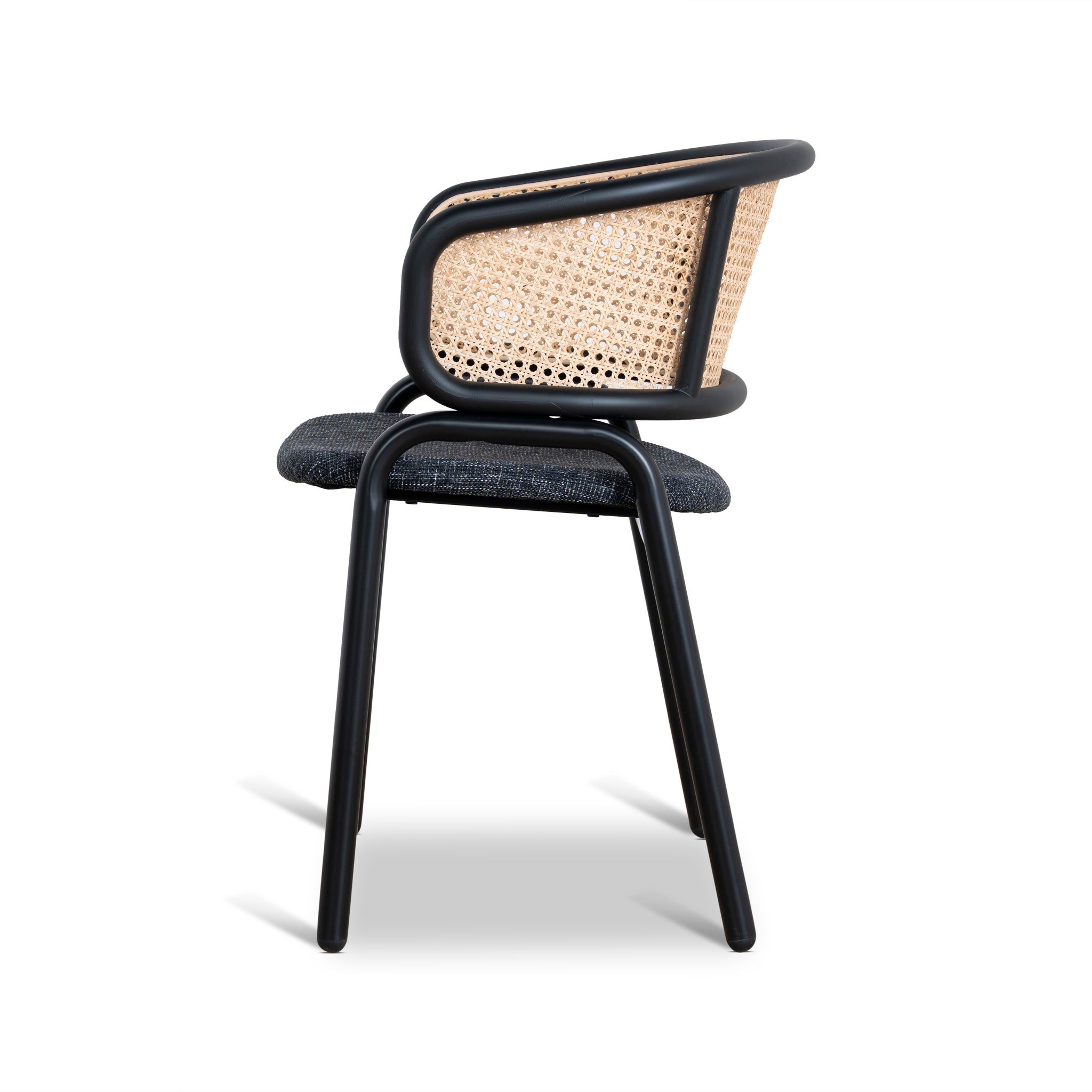 Set of 2 - Florine Fabric Dining Chair - Dark Grey with Rattan Back Dining Chair Swady-Core