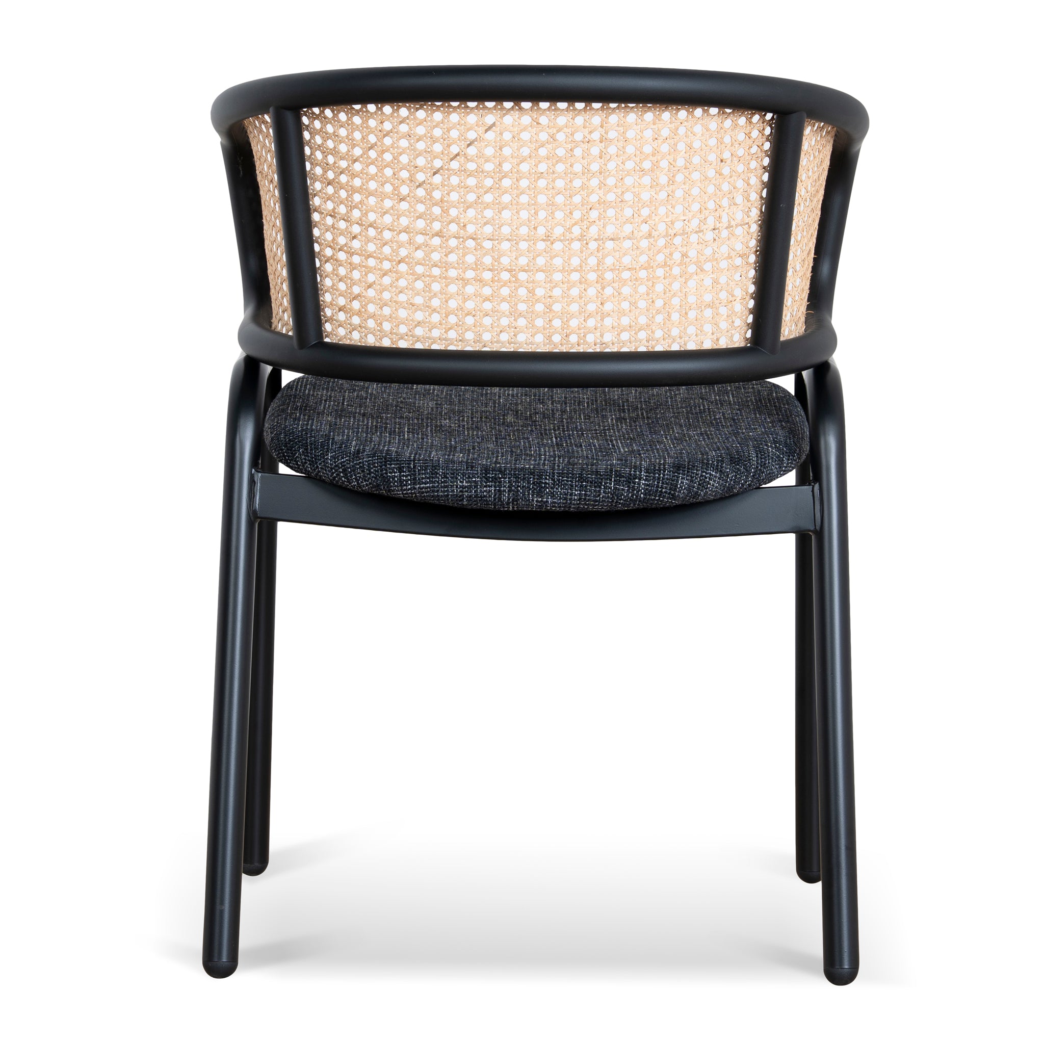 Set of 2 - Florine Fabric Dining Chair - Dark Grey with Rattan Back Dining Chair Swady-Core