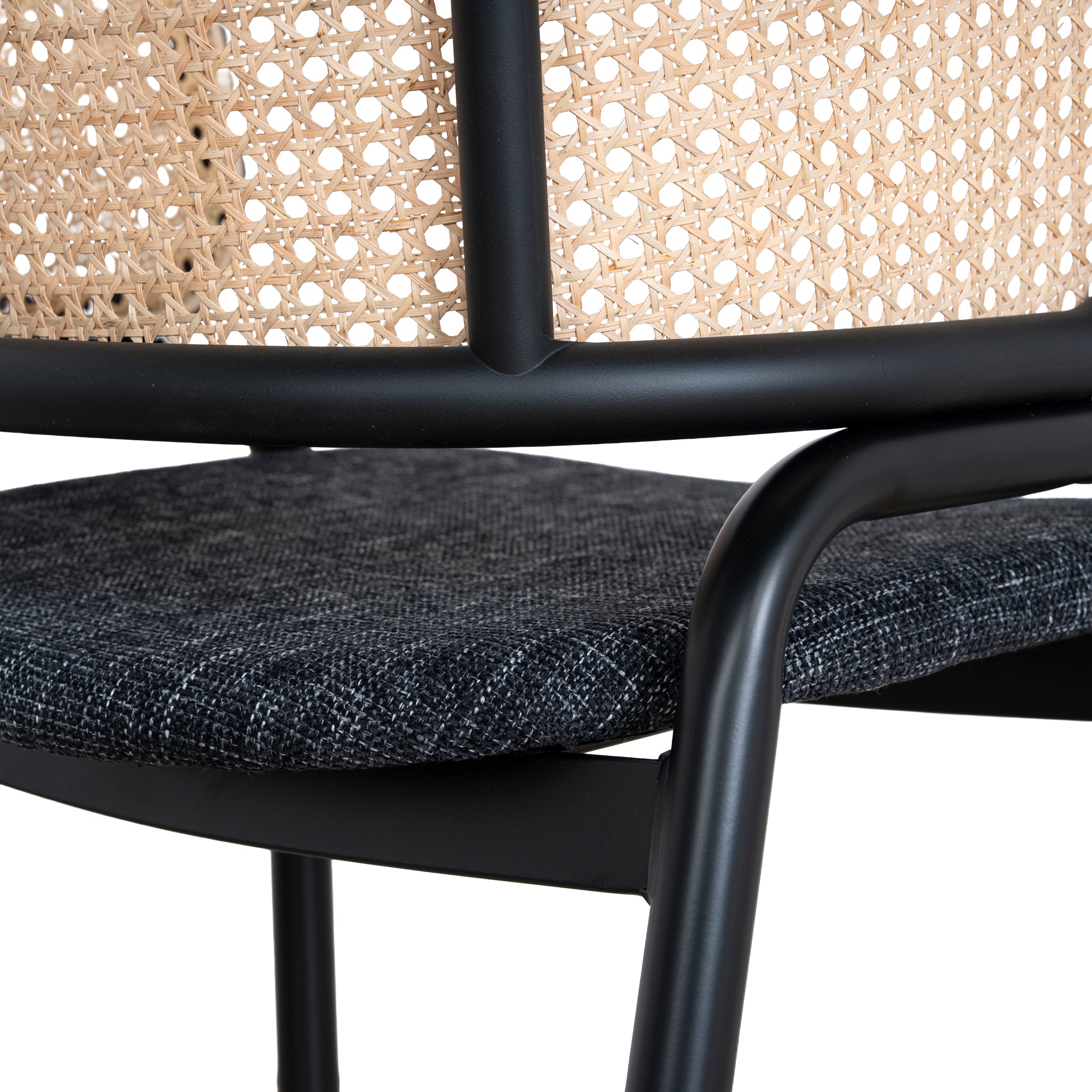 Set of 2 - Florine Fabric Dining Chair - Dark Grey with Rattan Back Dining Chair Swady-Core