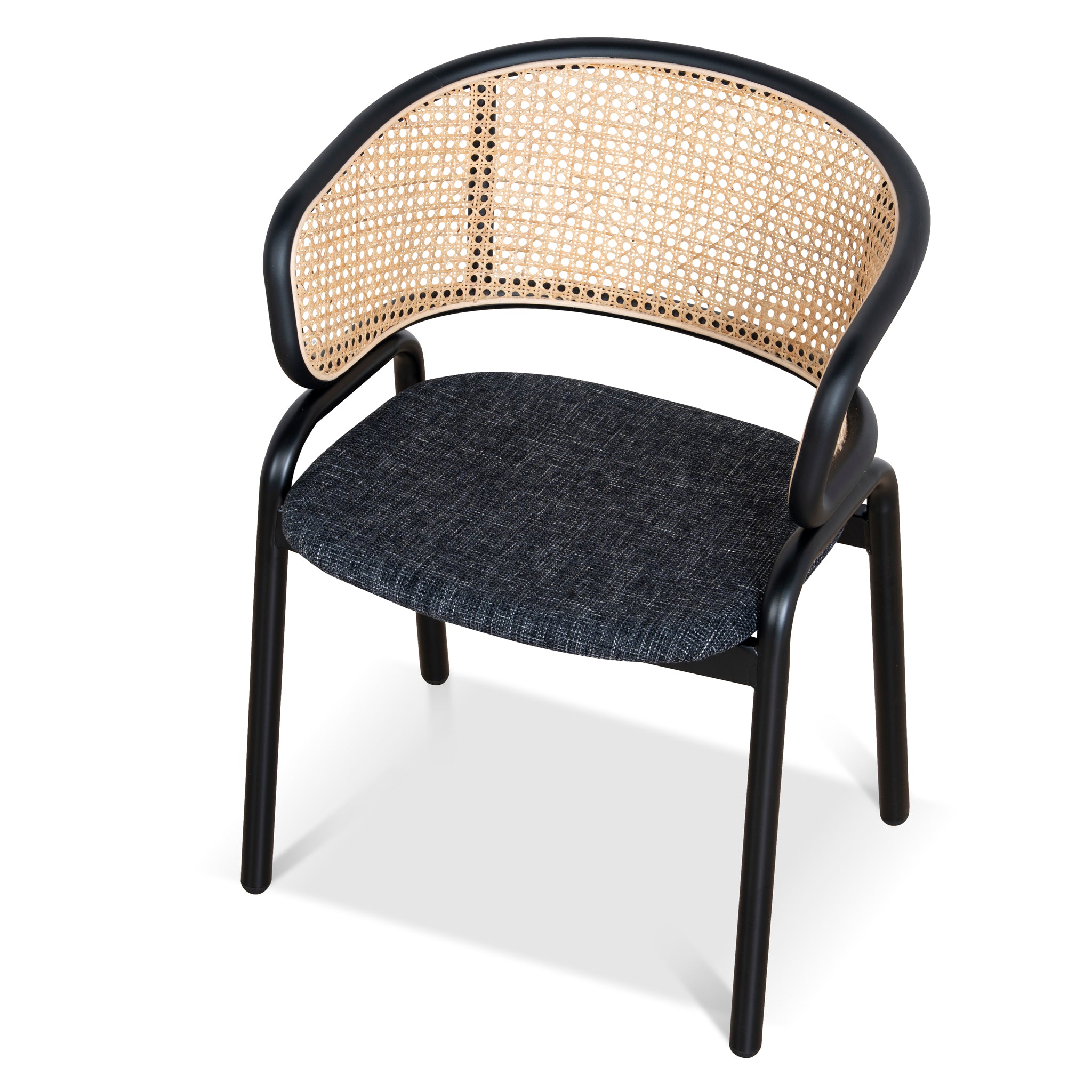 Set of 2 - Florine Fabric Dining Chair - Dark Grey with Rattan Back Dining Chair Swady-Core