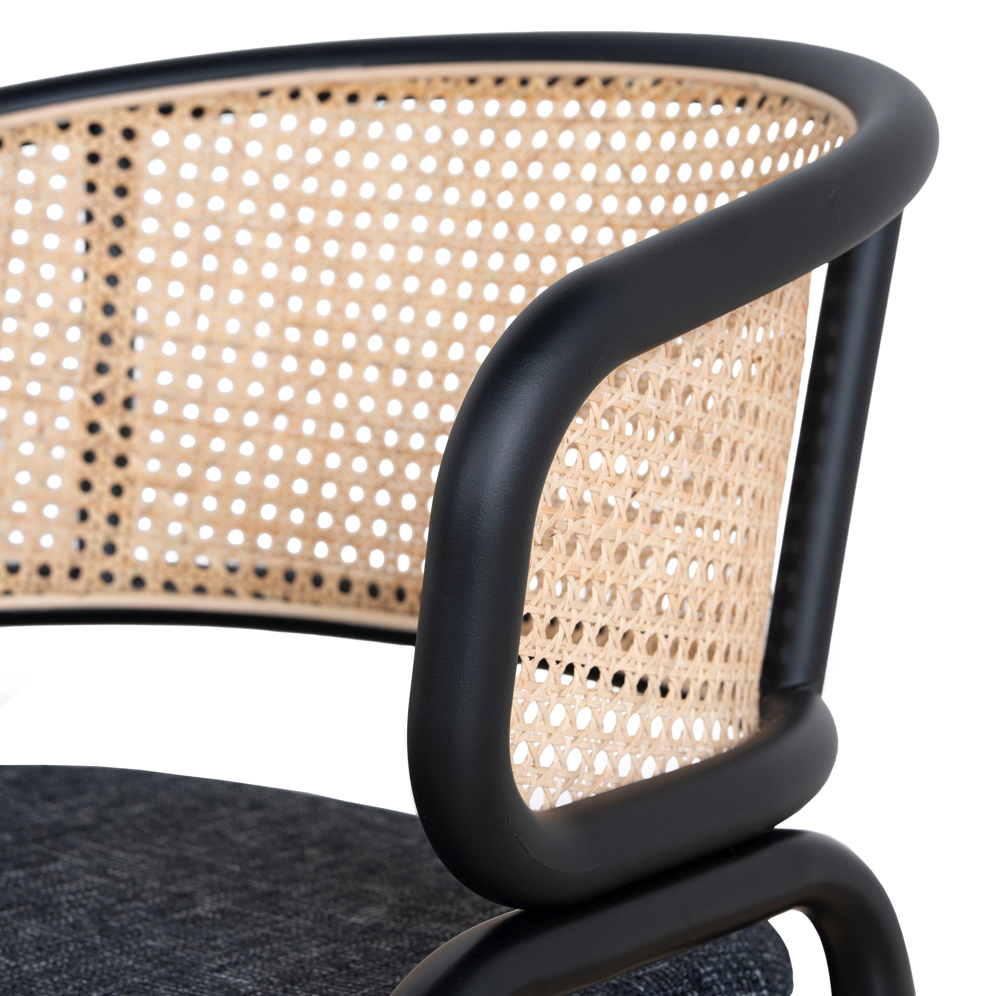 Set of 2 - Florine Fabric Dining Chair - Dark Grey with Rattan Back Dining Chair Swady-Core