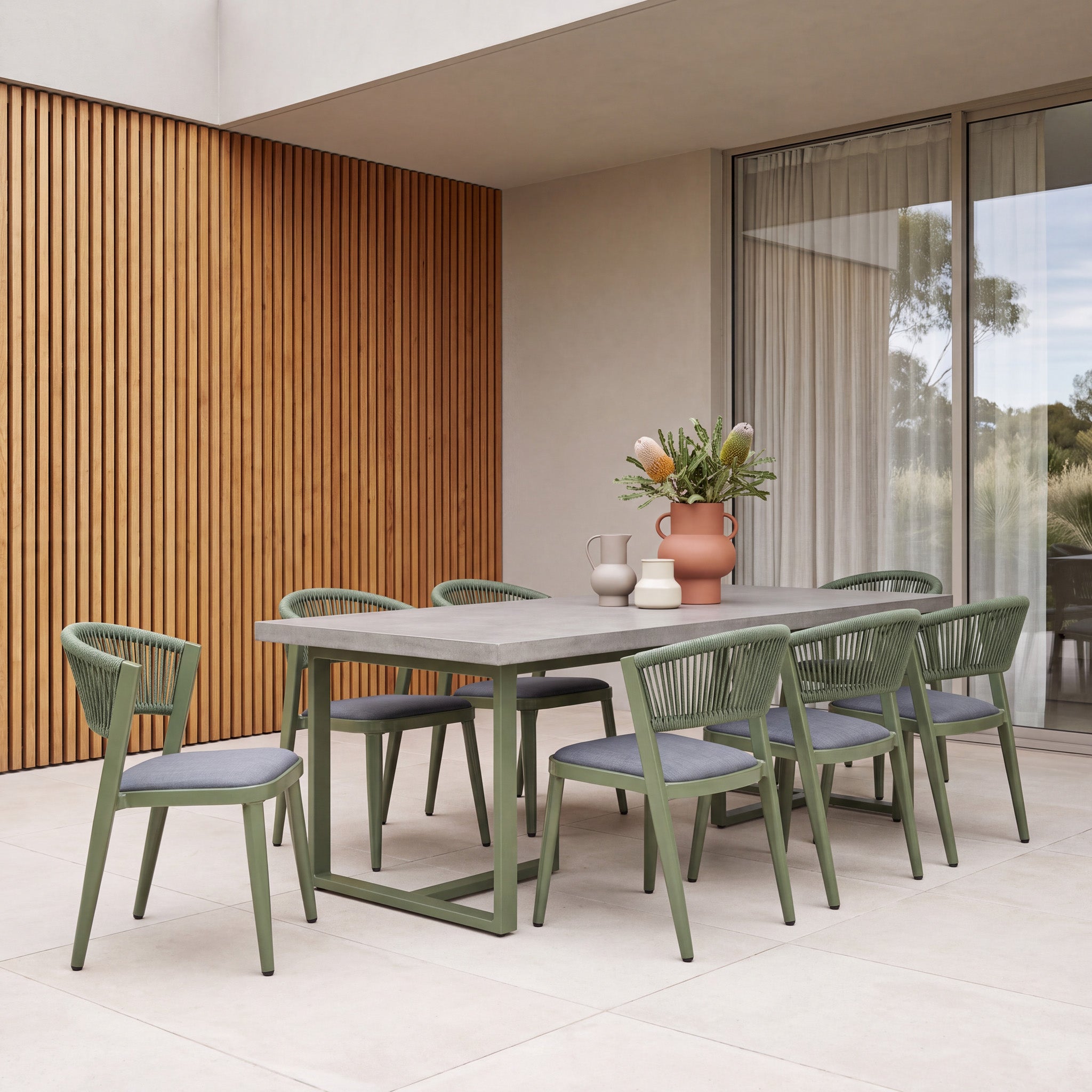 Set of 2 - Marzella Army Green Outdoor Dining Chair - Grey Outdoor Chair Industra-Core