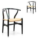 Set of 2 - Harper Wooden Dining Chair - Black - Natural Seat Dining Chair Swady-Core   