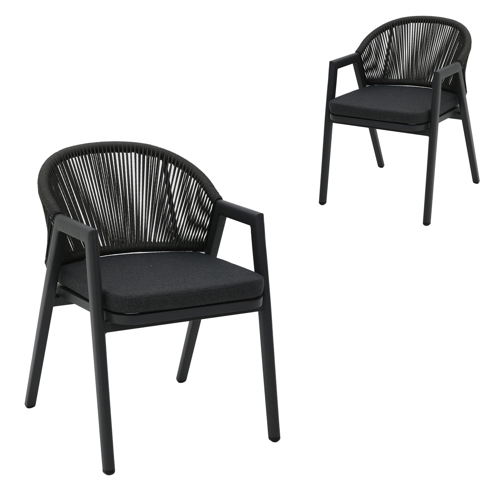 Set of 2 - Olvian Dark Grey Rattan Outdoor Dining Chair - Dark Grey Cushion Outdoor Chair Kito-Core