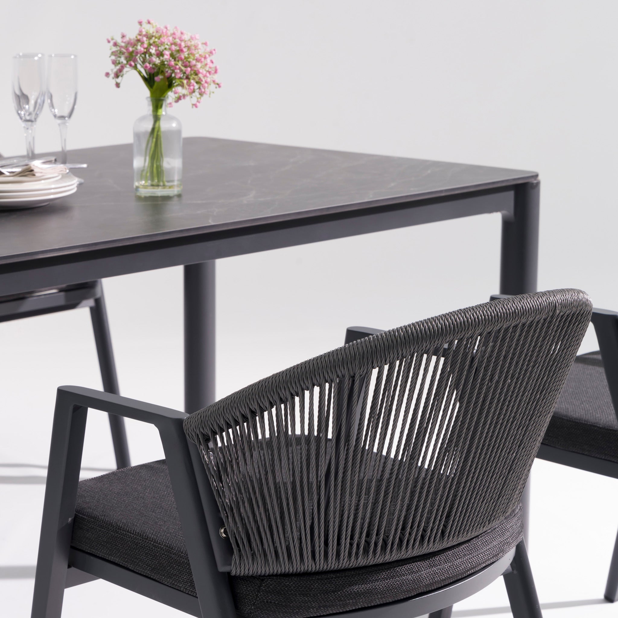Set of 2 - Olvian Dark Grey Rattan Outdoor Dining Chair - Dark Grey Cushion Outdoor Chair Kito-Core
