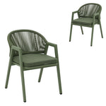 Set of 2 - Olvian Green Rattan Outdoor Dining Chair - Sand Green Cushion Outdoor Chair Kito-Core