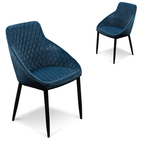 Set of 2 - Rolf Dining Chair - Navy Blue Velvet in Black Legs Dining Chair St Chairs-Core   