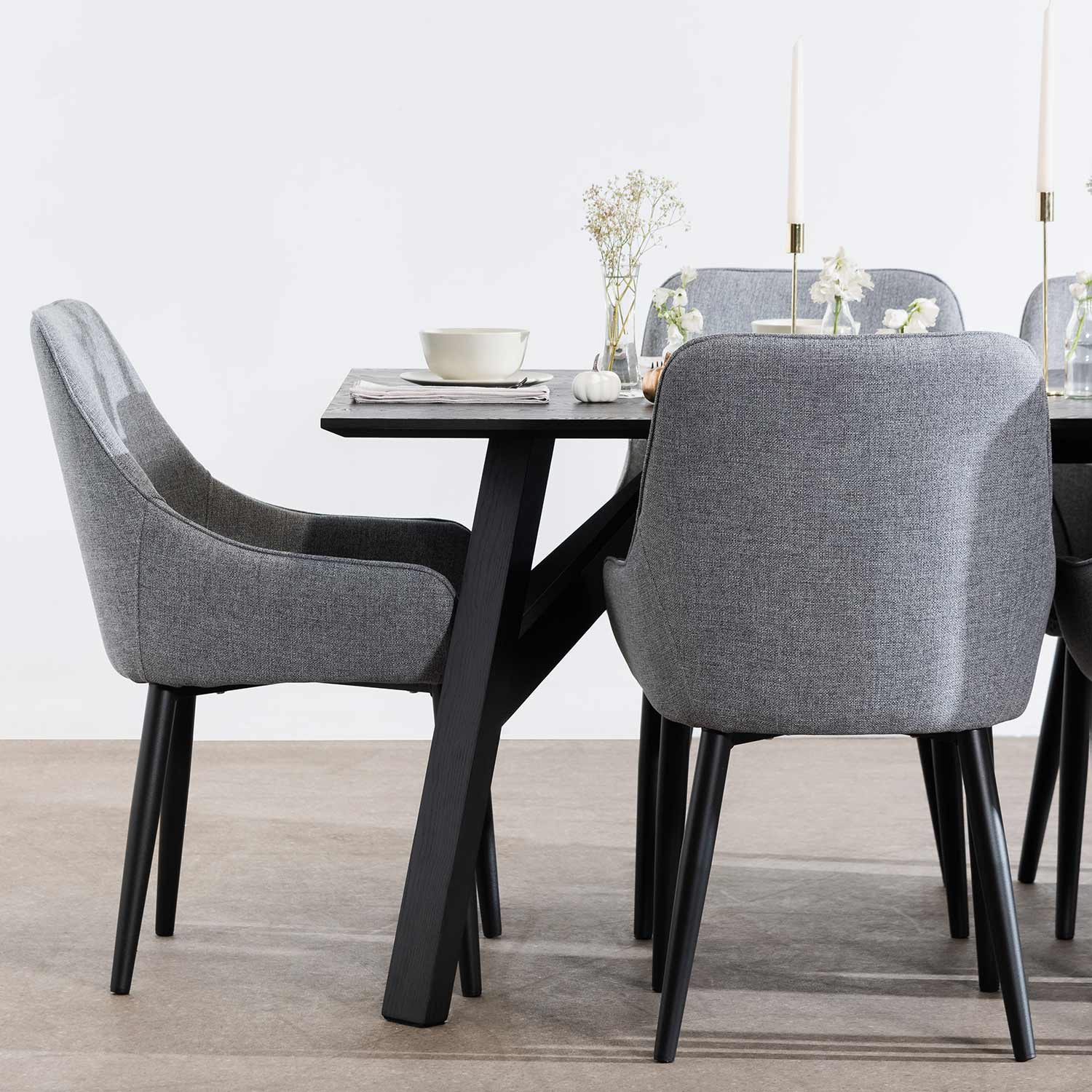 Set of 2 - Acosta Fabric Dining Chair - Pebble Grey in Black Legs Dining Chair St Chairs-Core   