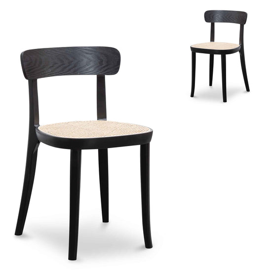 Set of 2 - Orval Rattan Dining Chair - Black with Natural Seat Dining Chair Swady-Core   