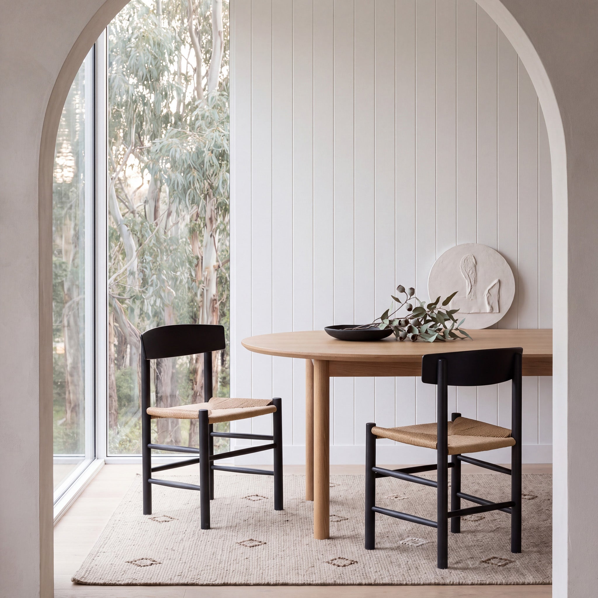 Set of 2 - Erika Rattan Black Dining Chair - Natural Seat Dining Chair Oakwood-Core