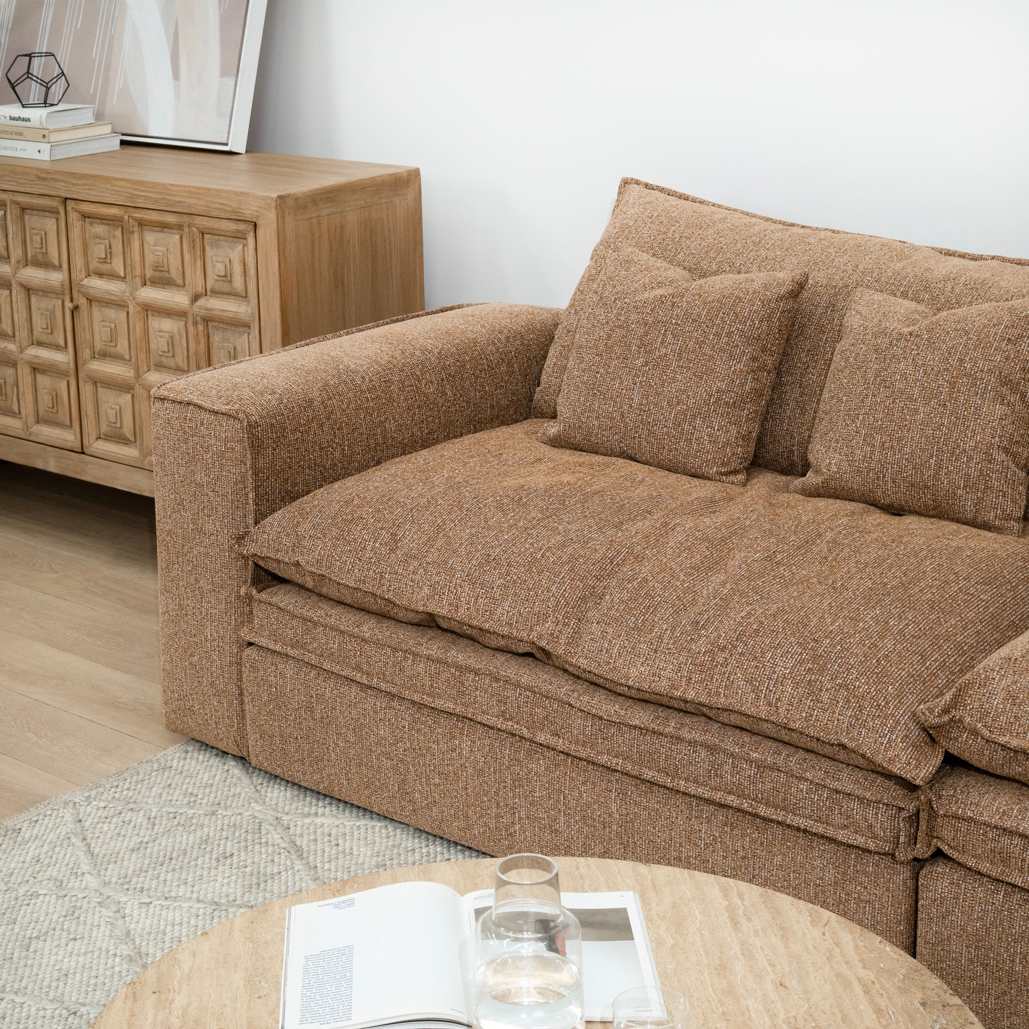 Bucha 3 Seater Fabric Sofa - Almond Brown Sofa Iggy-Core