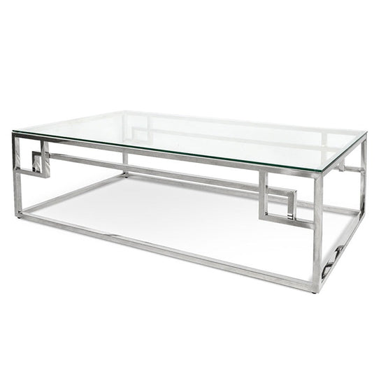 Anderson 1.2m Coffee Table With Tempered Glass - Stainless Steel Base Coffee Table Blue Steel Metal-Core   