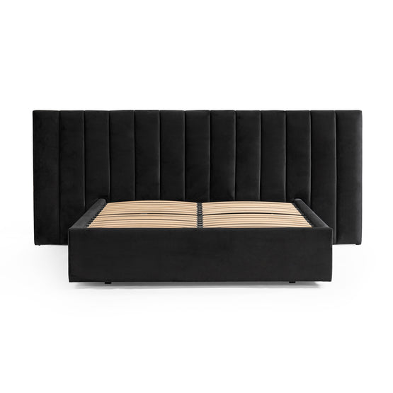 Ralph Wide Base King Sized Bed Frame - Black Velvet with Storage Bed Frame Ming-Core   