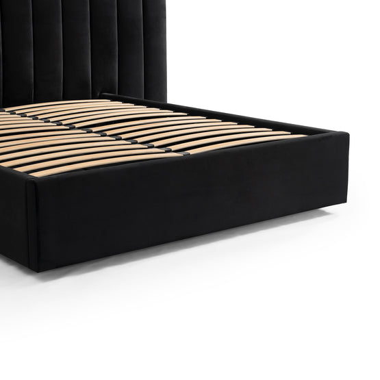 Ralph Wide Base King Sized Bed Frame - Black Velvet with Storage Bed Frame Ming-Core   