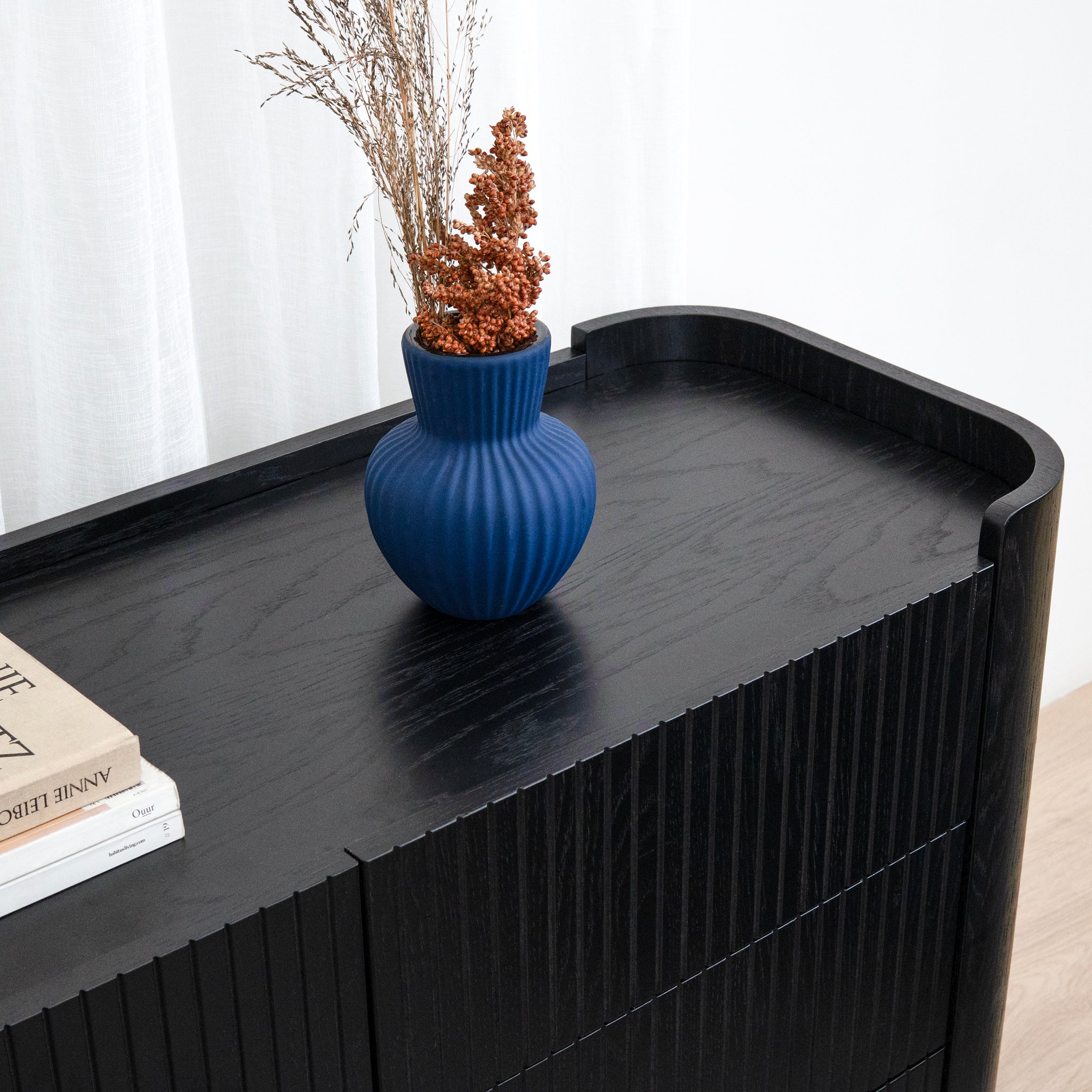 Gemma 1.2m Chest of Drawers - Full Black Drawer KD-Core