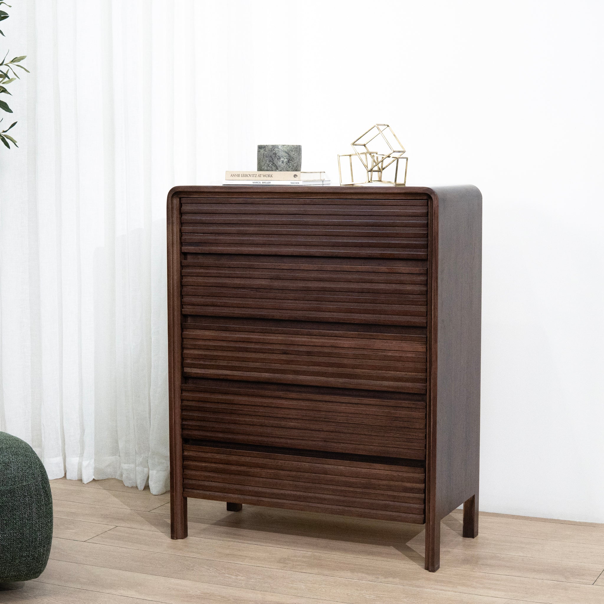 Amparo Tallboy Drawer Chest - Walnut Drawer AU Wood-Core