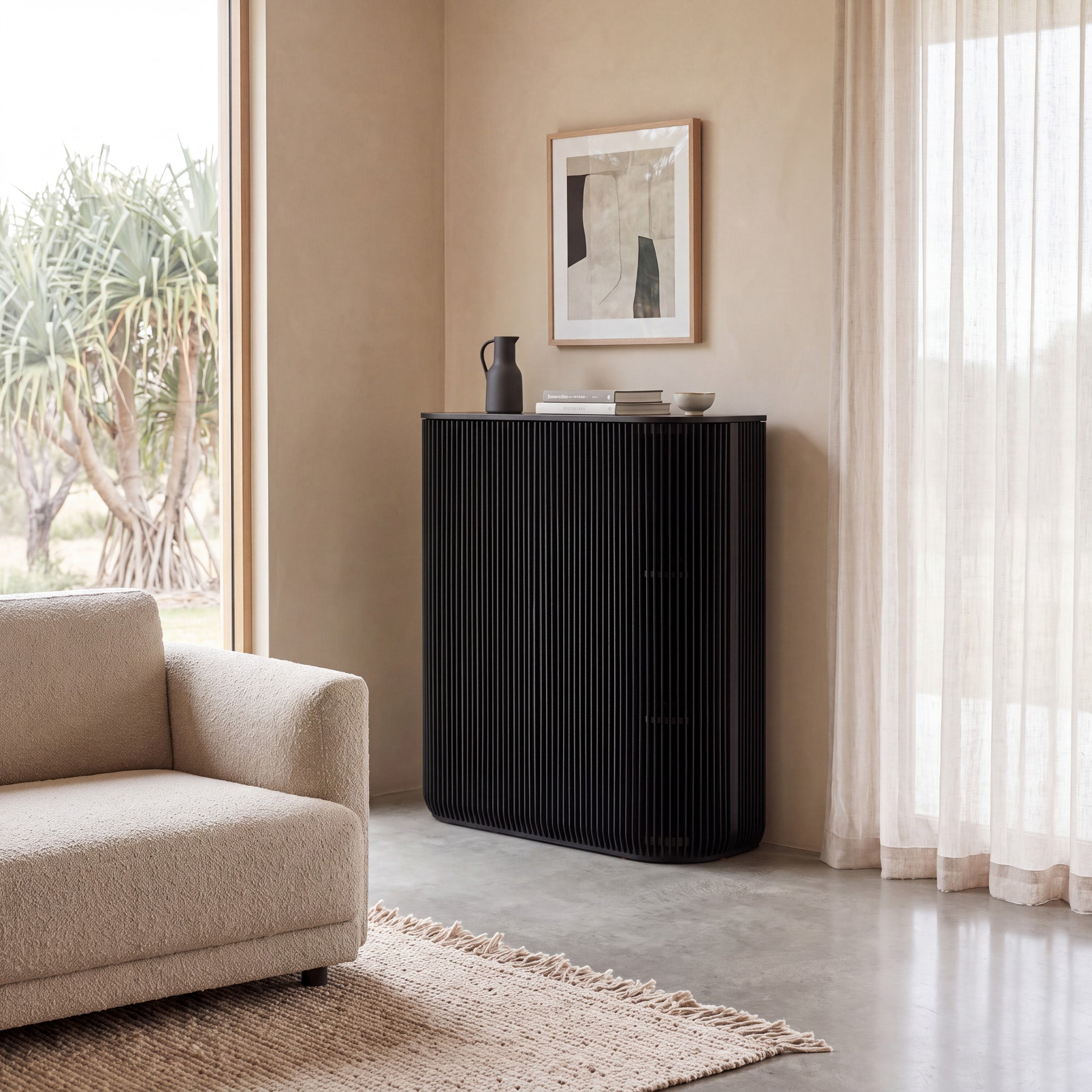 Arvena 1.35m (H) High Board Unit - Black Stain Buffet & Sideboard Cube Home-Core
