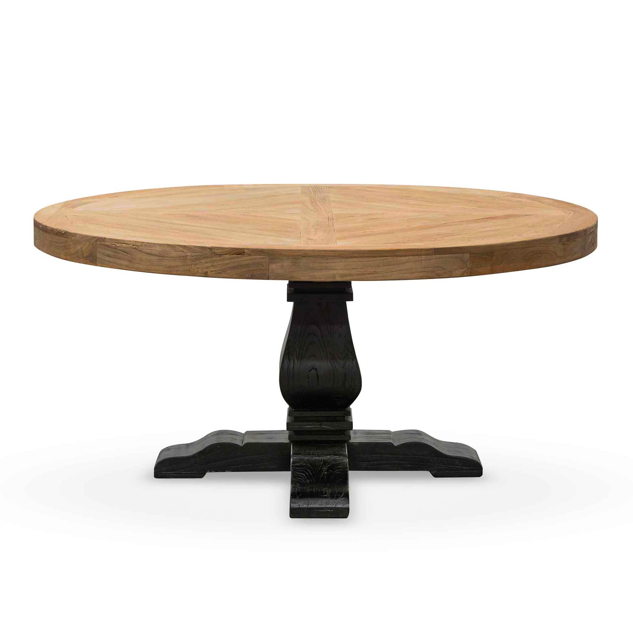 Kara Reclaimed 1.6m Round Dining Table - Natural Top and Black Base Dining Table Reclaimed-Core