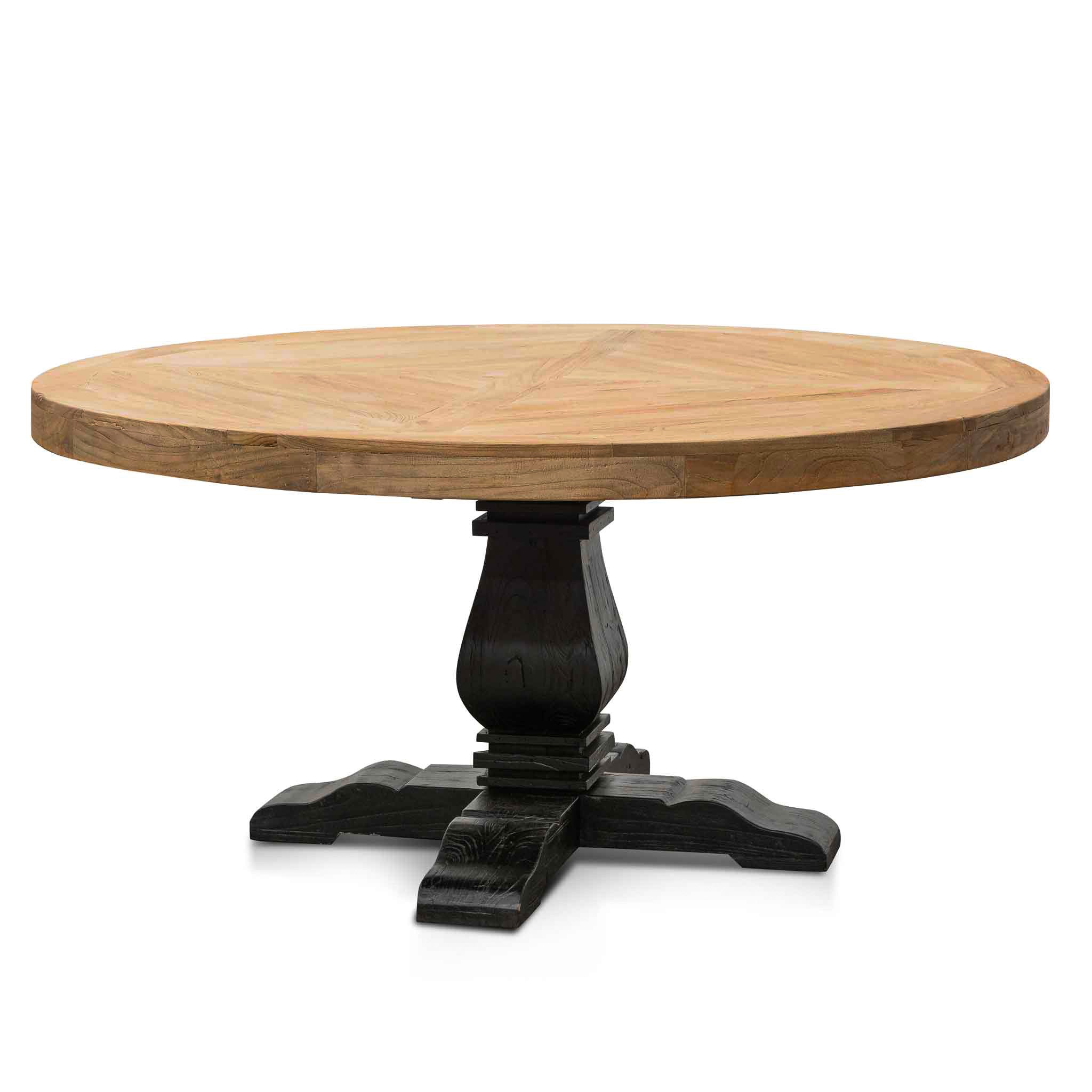 Kara Reclaimed 1.6m Round Dining Table - Natural Top and Black Base Dining Table Reclaimed-Core