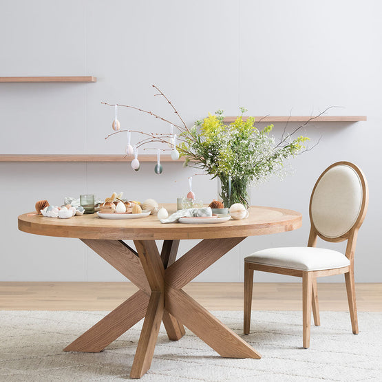 Ex Display - Darrel 1.5m Round Wooden Dining Table - Distress Natural Dining Table Chic-Core   