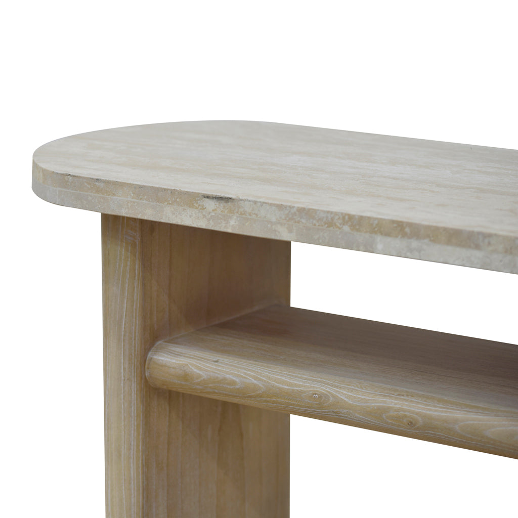 Ex Display - Agosti Travertine Marble 1.22m Console Table - Natural Console Table Nicki-Core   