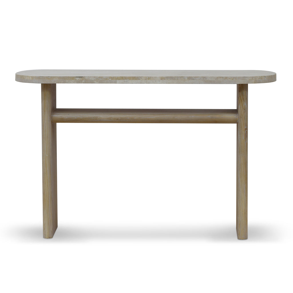 Ex Display - Agosti Travertine Marble 1.22m Console Table - Natural Console Table Nicki-Core   