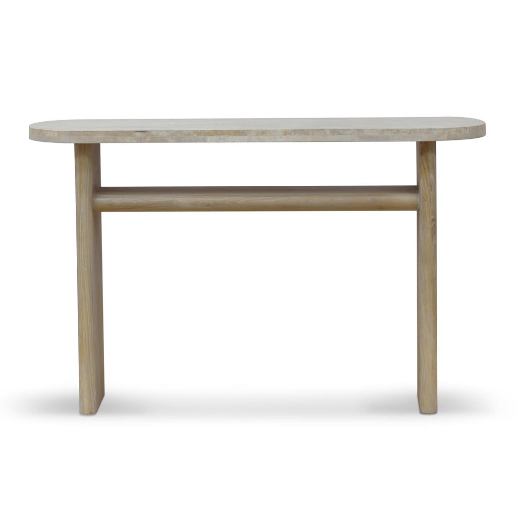 Ex Display - Agosti Travertine Marble 1.22m Console Table - Natural Console Table Nicki-Core   