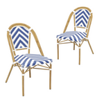 Set of 2 - Dalmatian Indoor / Outdoor Dining Chair - Navy & White Chevron