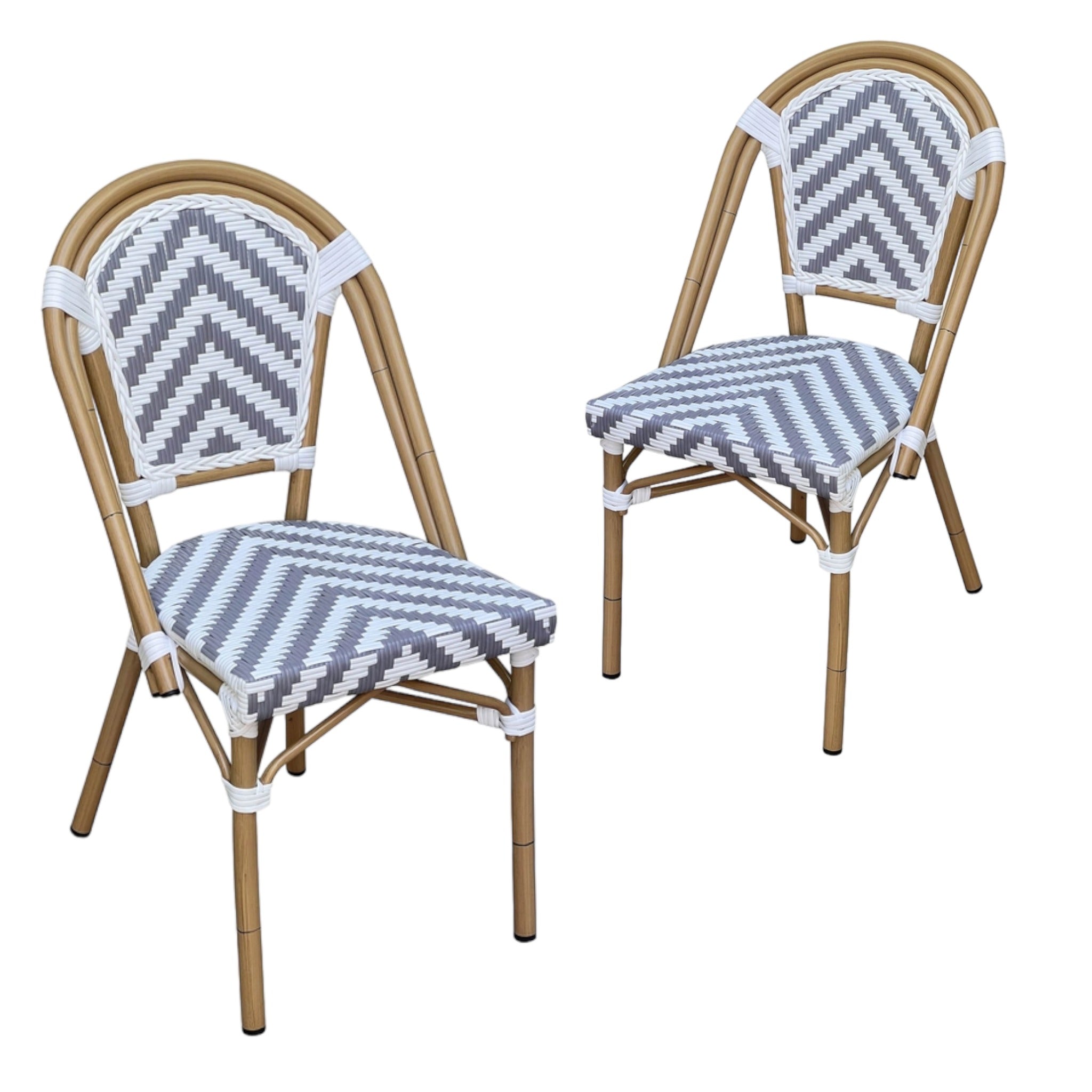 Set of 2 - Dalmatian Indoor / Outdoor Dining Chair - Grey & White Chevron