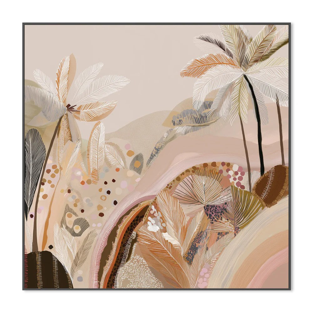 Dreamy Palms, By Bella Eve Wall Art Gioia-Local 50x50cm Framed Canvas Black